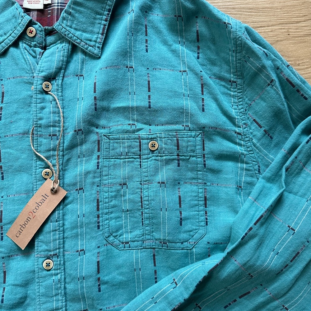 Men's Teal Long Sleeve Shirt Button Down - Picture 4 of 7